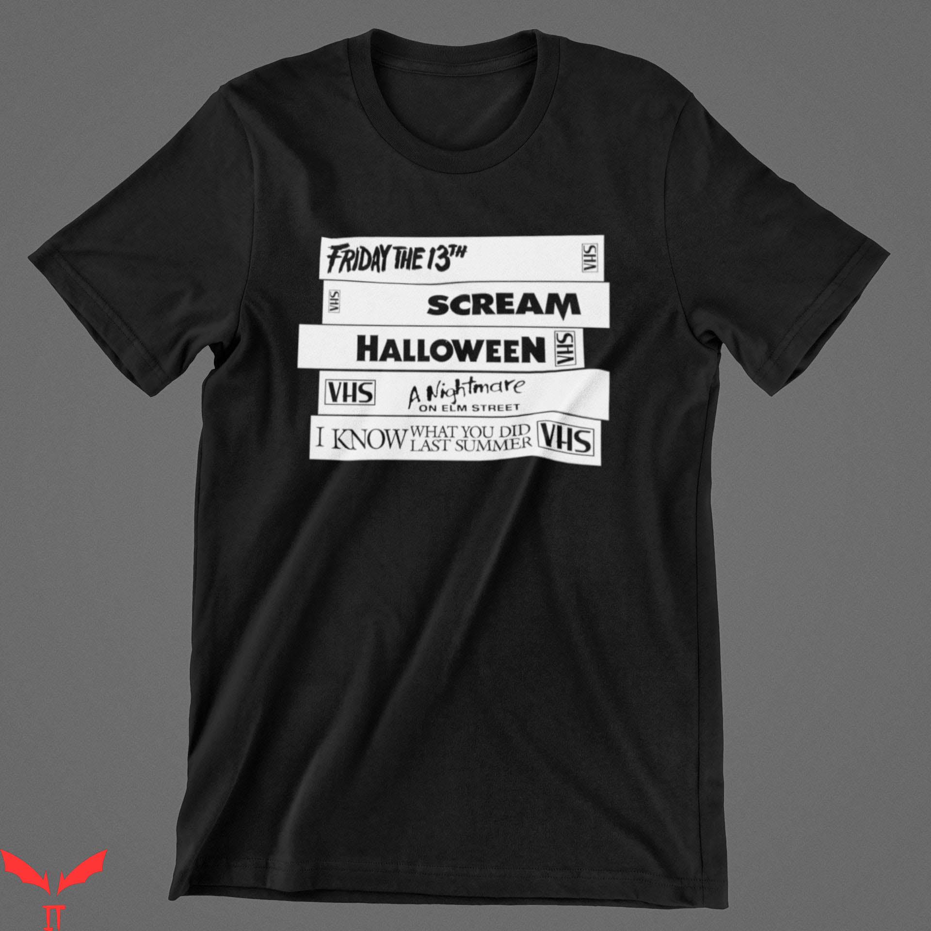 VHS85 T-Shirt Slasher VHS Stack Horror Film Scary Movie VHS85 T-Shirt Slasher VHS Stack Horror Film Scary Movie