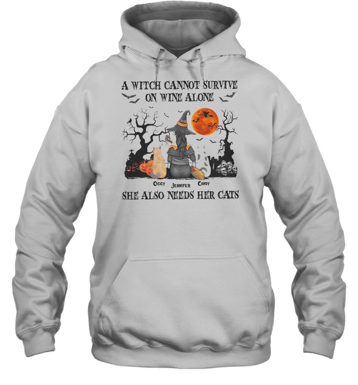 A witch cannot survive on wine alone occy jennifer candy she also needs her cats shirt A witch cannot survive on wine alone occy jennifer candy she also needs her cats shirt