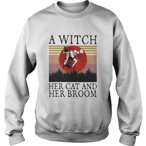 A witch her cat and her broom vintage retro shirt