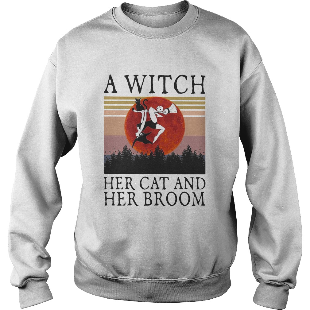 A witch her cat and her broom vintage retro shirt A witch her cat and her broom vintage retro shirt