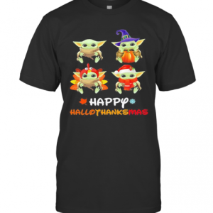 Baby Yoda Happy Hallothanksmas Halloween Thanksgiving Christmas T-Shirt