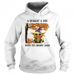 Baby Yoda Hug Dunkin' Donut Coffee A Dunkin' A Day Keeps The Grumpy Away Halloween shirt 3