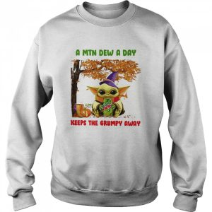 Baby Yoda Hug Mountain Dew A Mtn Dew A Day Keeps The Grumpy Away Halloween shirt