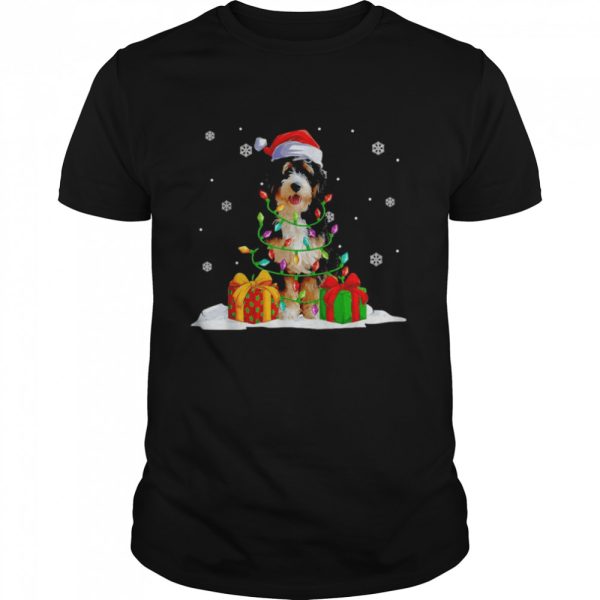 Bernedoodle Santa Christmas Tree Lights Xmas Pajama Pet Dogs T-shirt
