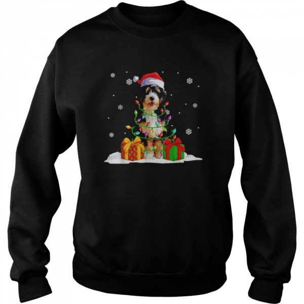 Bernedoodle Santa Christmas Tree Lights Xmas Pajama Pet Dogs T-shirt