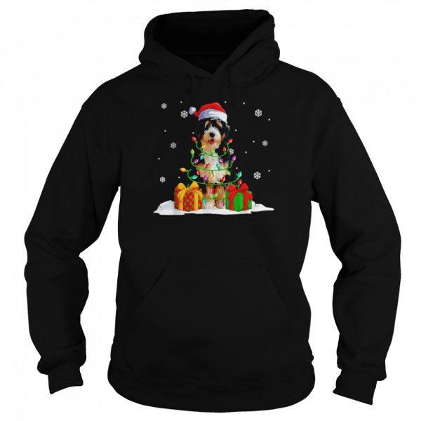 Bernedoodle Santa Christmas Tree Lights Xmas Pajama Pet Dogs T-shirt