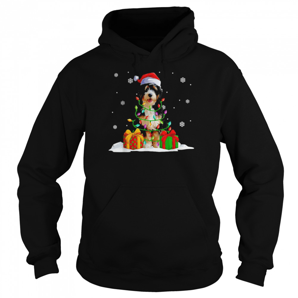 Bernedoodle Santa Christmas Tree Lights Xmas Pajama Pet Dogs T-shirt Bernedoodle Santa Christmas Tree Lights Xmas Pajama Pet Dogs T-shirt