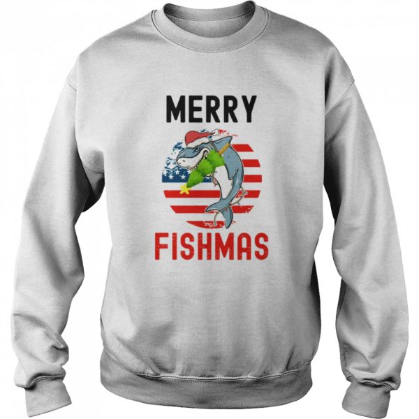 Big Shark Eating Christmas Treen Merry Fishmas shirt