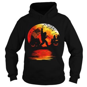 Bigfoot Holding American Flag Moon Halloween shirt