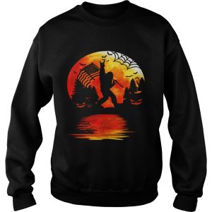 Bigfoot Holding American Flag Moon Halloween shirt