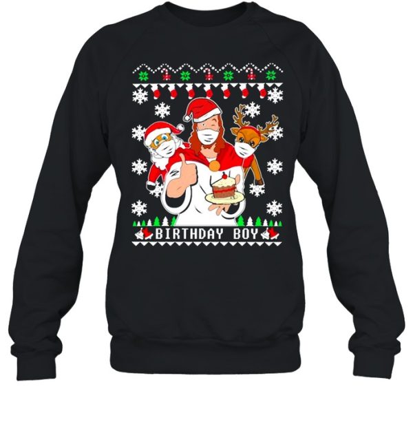 Birthday Boy Jesus Santa And Reindeer Christmas Sweater Shirt