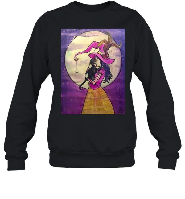 Black Cat A Love So Familiar Witch Illustration Spooky Halloween T-shirt