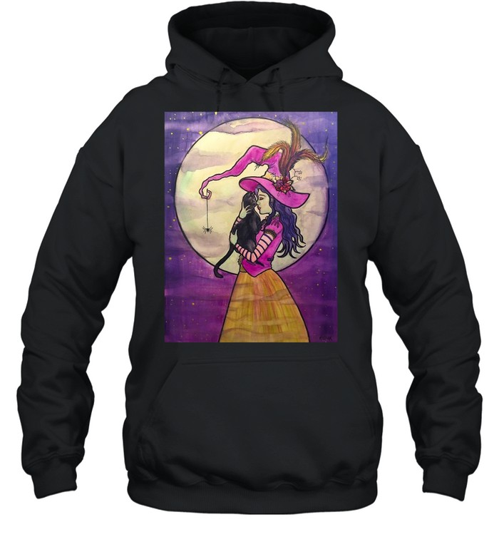 Black Cat A Love So Familiar Witch Illustration Spooky Halloween T-shirt Black Cat A Love So Familiar Witch Illustration Spooky Halloween T-shirt