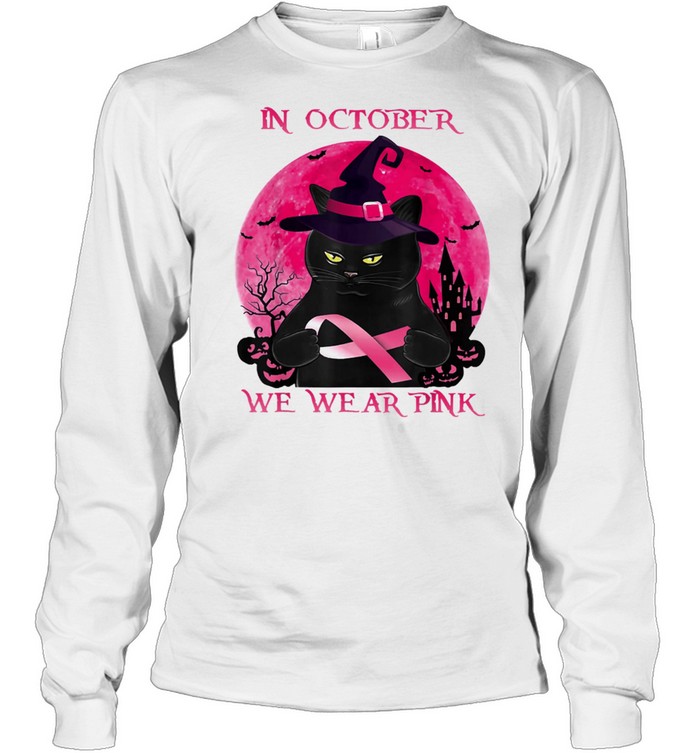 Black Cat In October We Wear Pink Halloween Breast Cancer Awareness shirt Black Cat In October We Wear Pink Halloween Breast Cancer Awareness shirt