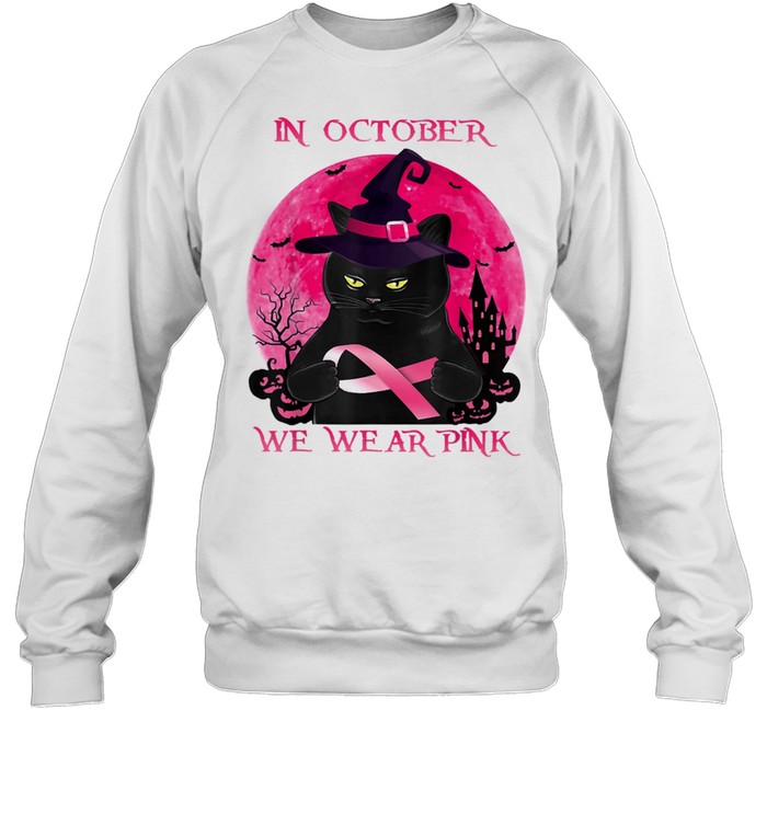 Black Cat In October We Wear Pink Halloween Breast Cancer Awareness shirt Black Cat In October We Wear Pink Halloween Breast Cancer Awareness shirt