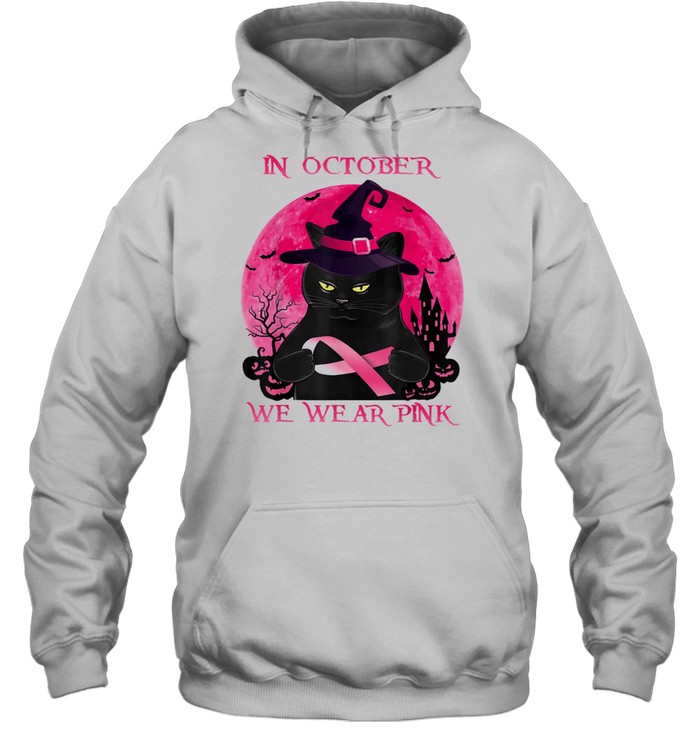 Black Cat In October We Wear Pink Halloween Breast Cancer Awareness shirt Black Cat In October We Wear Pink Halloween Breast Cancer Awareness shirt
