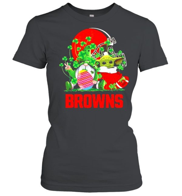 Browns Football Baby Yoda Vs Gnome Happy Easters And St Patricks Day Shirt