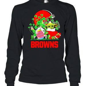 Browns Football Baby Yoda Vs Gnome Happy Easters And St Patricks Day Shirt 3