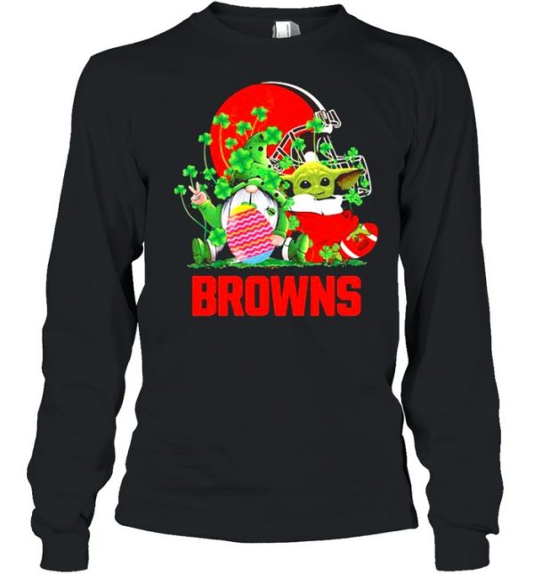 Browns Football Baby Yoda Vs Gnome Happy Easters And St Patricks Day Shirt
