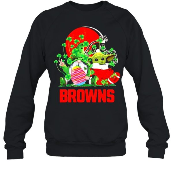 Browns Football Baby Yoda Vs Gnome Happy Easters And St Patricks Day Shirt