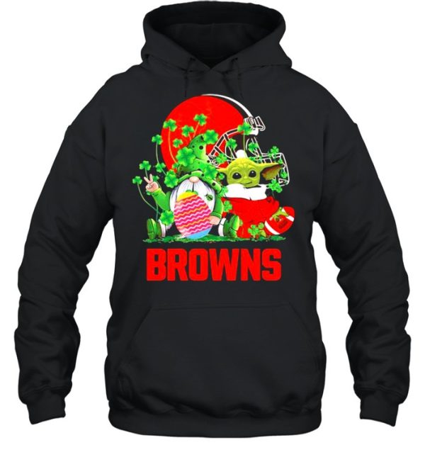 Browns Football Baby Yoda Vs Gnome Happy Easters And St Patricks Day Shirt