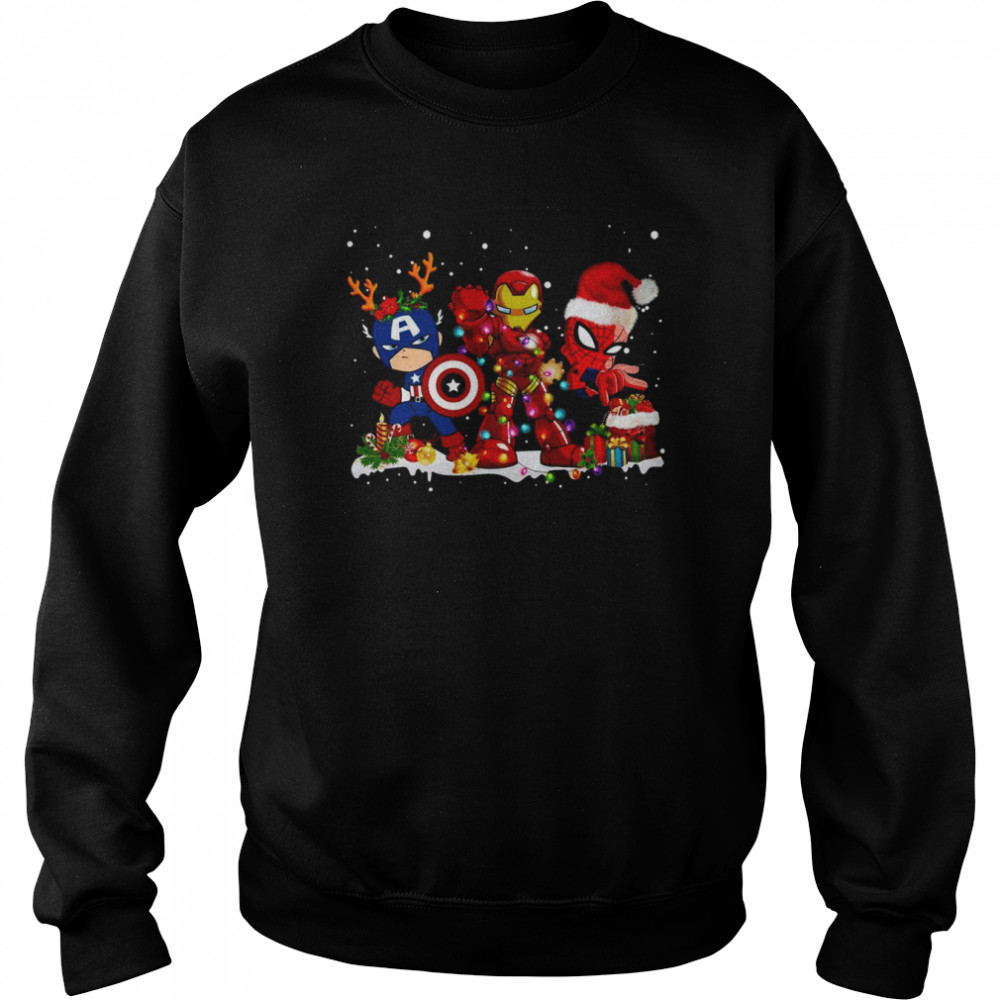 Captain America Ironman And Spider Man Christmas T-Shirt Captain America Ironman And Spider Man Christmas T-Shirt