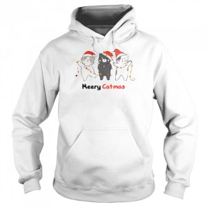 Cat Decorating Christmas Lights Funny Cats With Santa Hat shirt 5