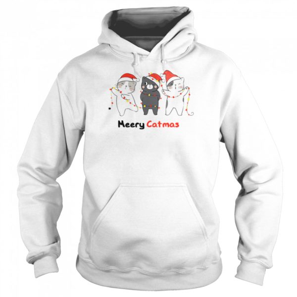 Cat Decorating Christmas Lights Funny Cats With Santa Hat shirt