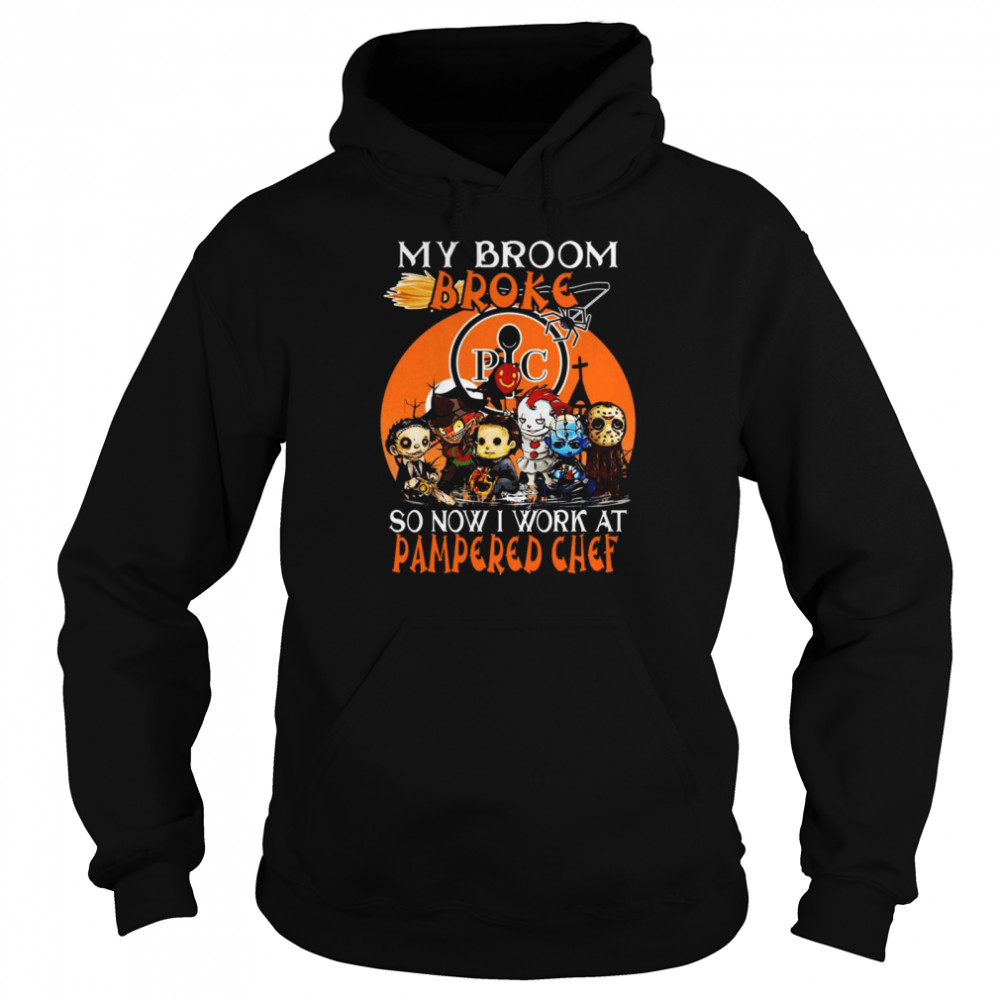 Chibi Horror characters my broom broke so now I work at Pampered Chef Halloween shirt Chibi Horror characters my broom broke so now I work at Pampered Chef Halloween shirt