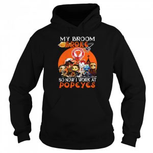Chibi Horror characters my broom broke so now I work at Popeyes Halloween shirt 3