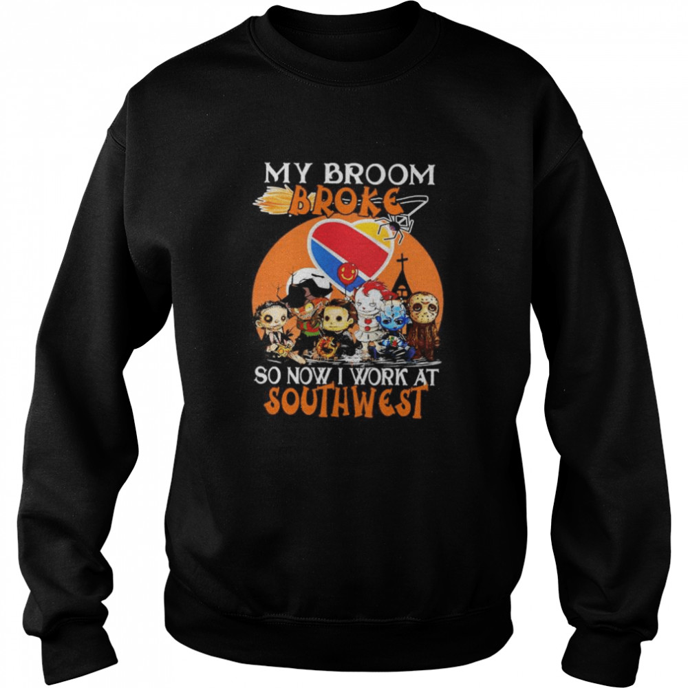 Chibi Horror characters my broom broke so now I work at South West Halloween shirt Chibi Horror characters my broom broke so now I work at South West Halloween shirt