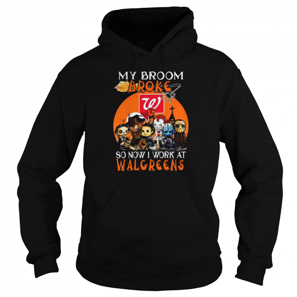 Chibi Horror characters my broom broke so now I work at Walgreens Halloween shirt Chibi Horror characters my broom broke so now I work at Walgreens Halloween shirt