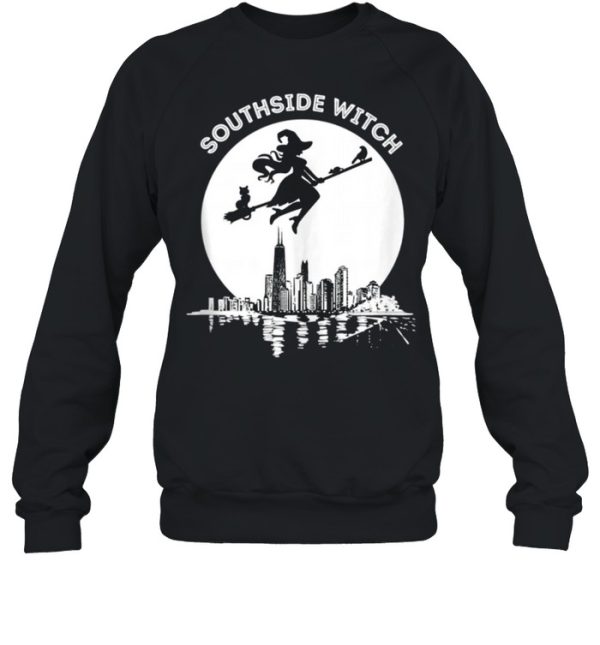 Chicago Windy City Southside Witch Flying Moonlight Skyline shirt