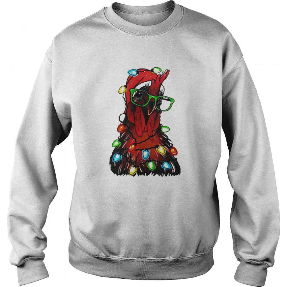 Chicken Christmas Tree Lights Santa Claus Xmas Leopard Print Sweater T-shirt Chicken Christmas Tree Lights Santa Claus Xmas Leopard Print Sweater T-shirt