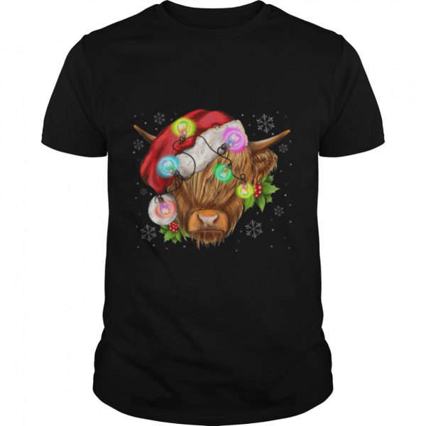 Christmas Highland Cow Santa Light Heifer Farmer Xmas Pajama T-Shirt