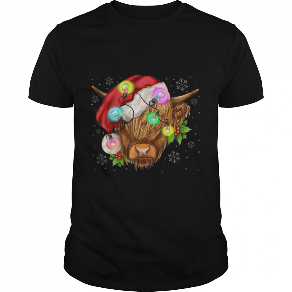 Christmas Highland Cow Santa Light Heifer Farmer Xmas Pajama T-Shirt Christmas Highland Cow Santa Light Heifer Farmer Xmas Pajama T-Shirt