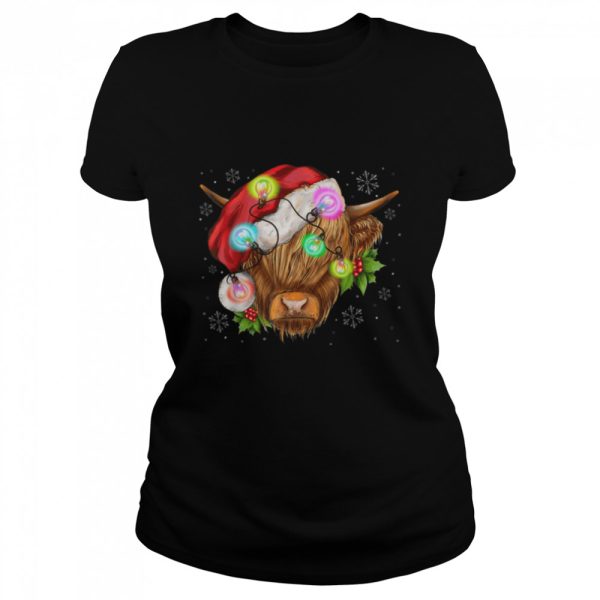 Christmas Highland Cow Santa Light Heifer Farmer Xmas Pajama T-Shirt