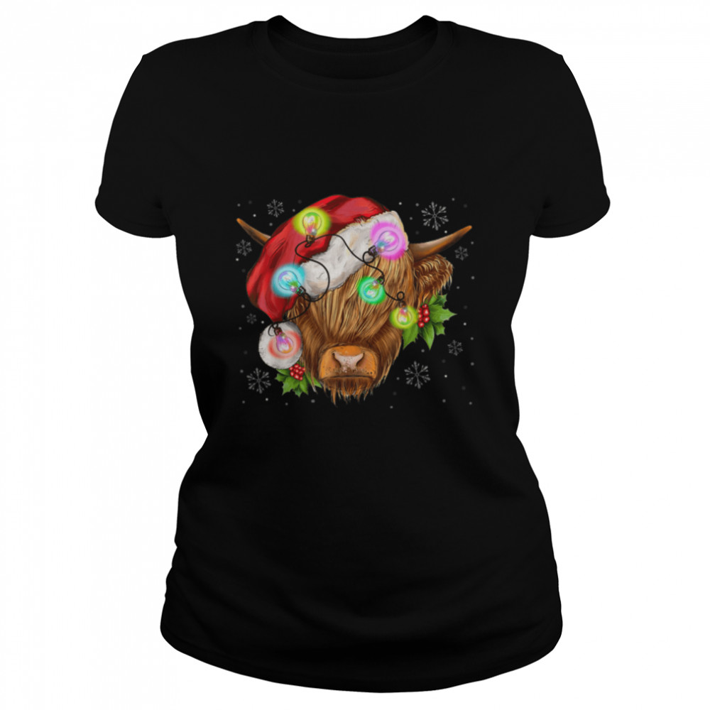 Christmas Highland Cow Santa Light Heifer Farmer Xmas Pajama T-Shirt Christmas Highland Cow Santa Light Heifer Farmer Xmas Pajama T-Shirt