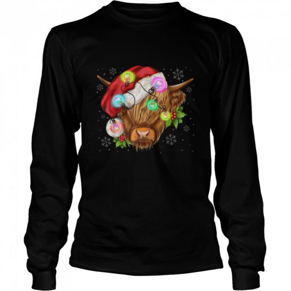 Christmas Highland Cow Santa Light Heifer Farmer Xmas Pajama T-Shirt