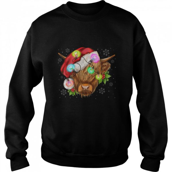 Christmas Highland Cow Santa Light Heifer Farmer Xmas Pajama T-Shirt
