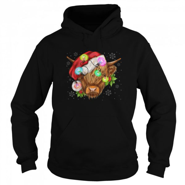 Christmas Highland Cow Santa Light Heifer Farmer Xmas Pajama T-Shirt