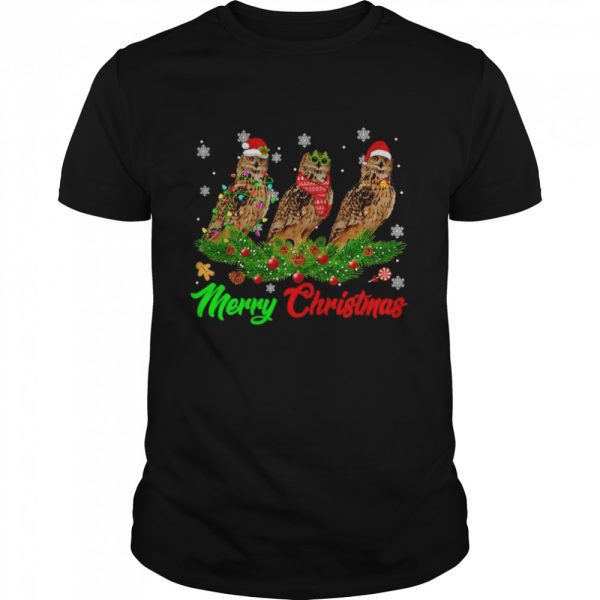 Christmas Pajama Owl Hat Santa Xmas Lights Shirt