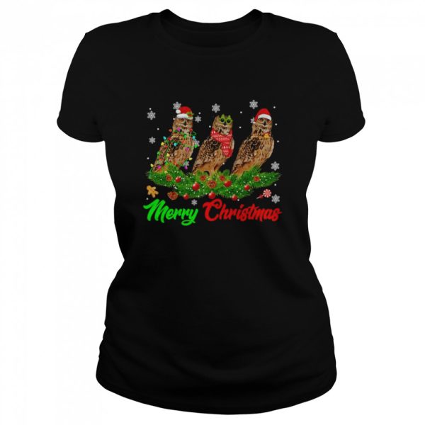 Christmas Pajama Owl Hat Santa Xmas Lights Shirt