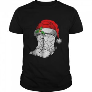 Christmas Santa Hat Cowboys Boots T Shirt 1