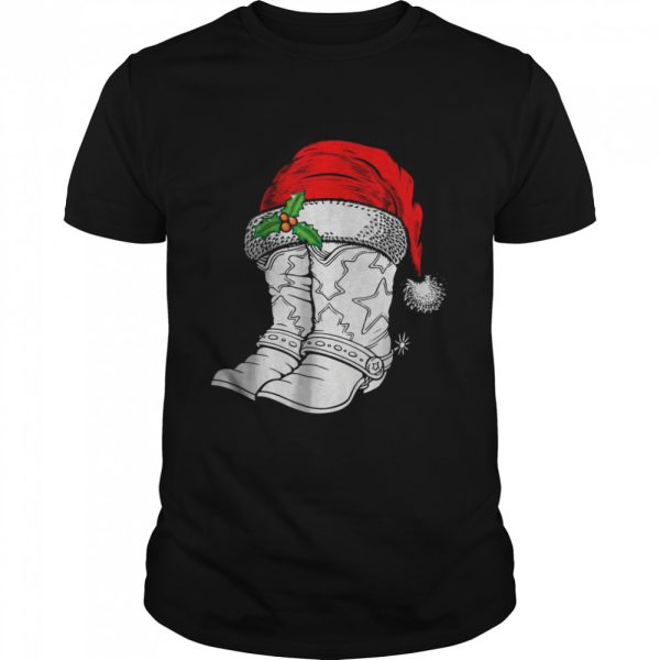 Christmas Santa Hat Cowboys Boots T-Shirt