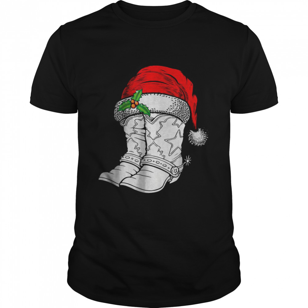 Christmas Santa Hat Cowboys Boots T-Shirt Christmas Santa Hat Cowboys Boots T-Shirt