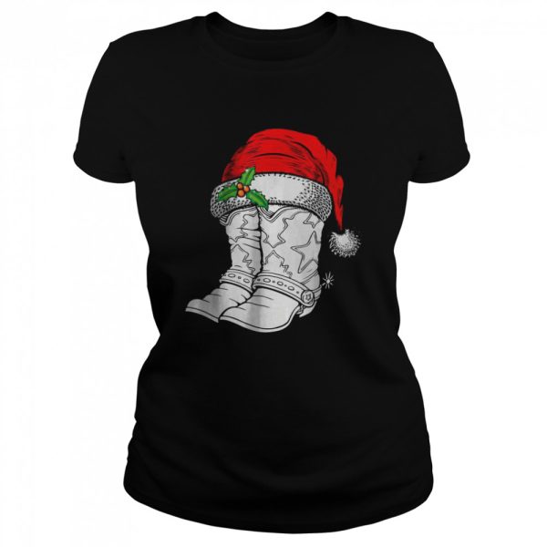 Christmas Santa Hat Cowboys Boots T-Shirt