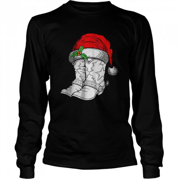 Christmas Santa Hat Cowboys Boots T-Shirt