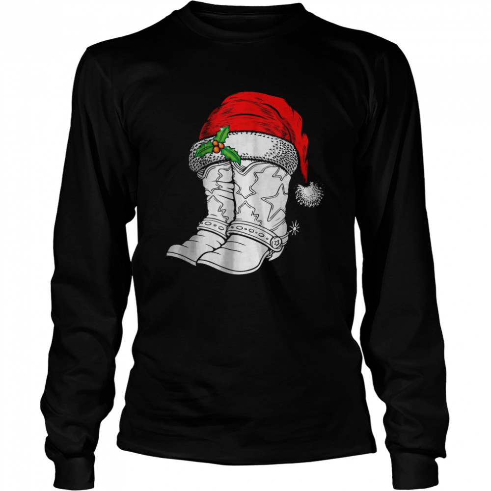 Christmas Santa Hat Cowboys Boots T-Shirt Christmas Santa Hat Cowboys Boots T-Shirt