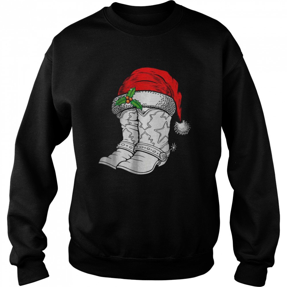 Christmas Santa Hat Cowboys Boots T-Shirt Christmas Santa Hat Cowboys Boots T-Shirt
